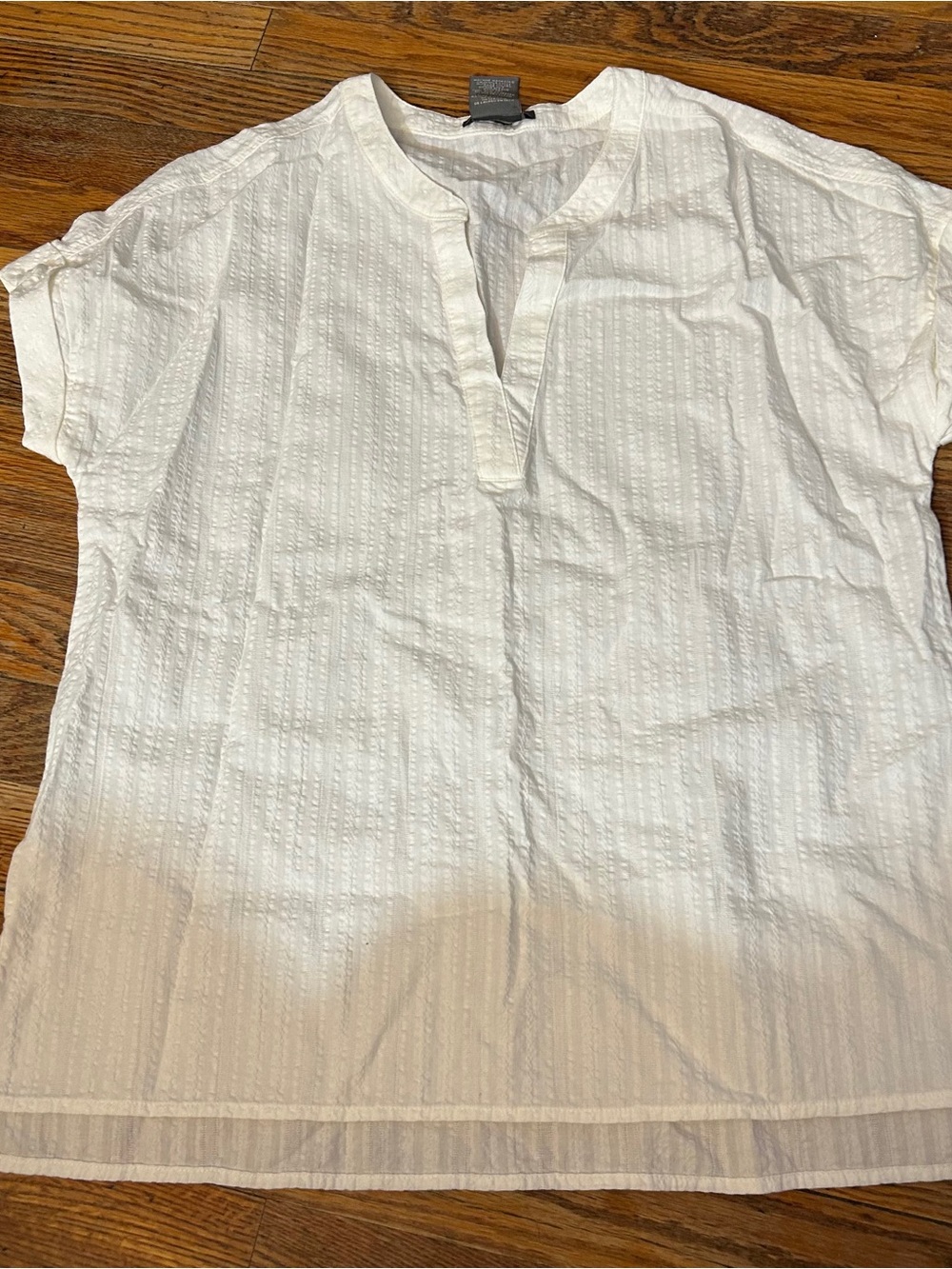 Matty M White Textured Cotton Split-Neck Top